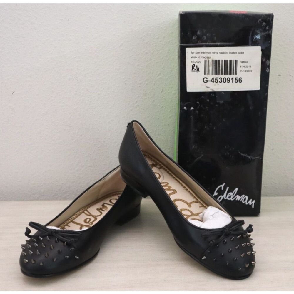 Sam Edelman G5897M3001 Womens Sz 7.5M Black Leather Studded Toe Mirna Flats